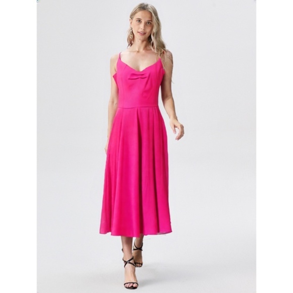 Eva Mendes Women's Hot Pink Midi Sleeveless Dress Flowy Fall Side Zipper NWT